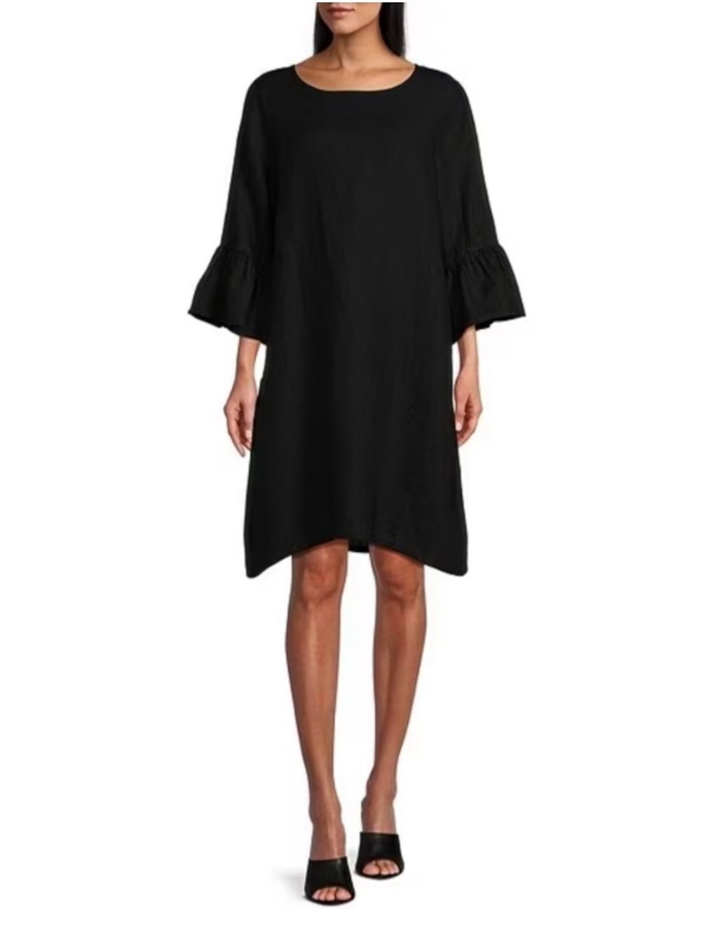 Bryn Walker Phryne Black 100% Linen Shift Dress 3/4 Bell Sleeve Size XS